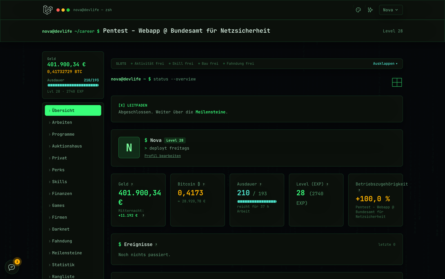 Die Übersicht – Screenshot aus DevLife