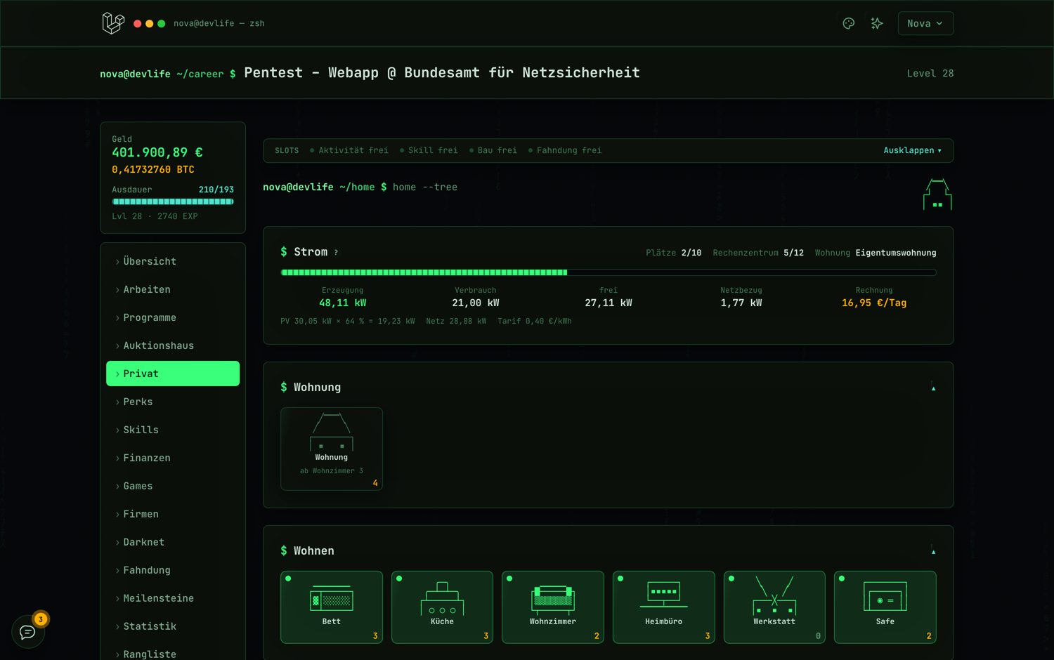 Wohnen und Strom – Screenshot aus DevLife