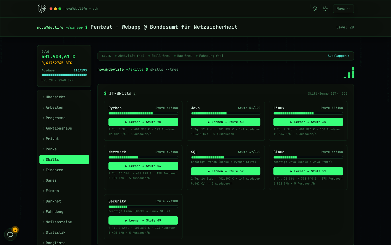 Der Skill-Baum – Screenshot aus DevLife