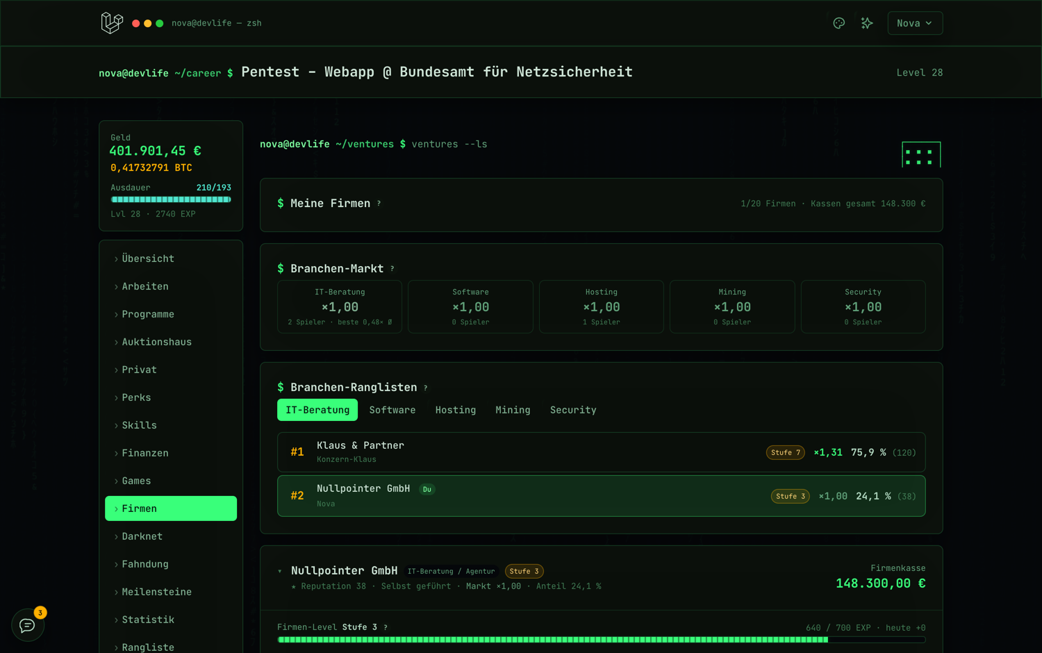 Die eigene Firma – Screenshot aus DevLife